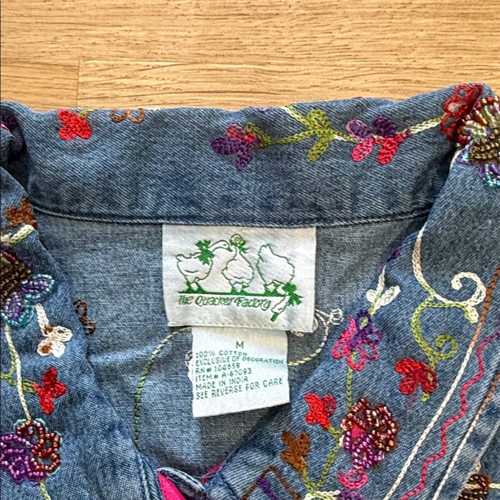 Quacker Factory Denim Jacket with Colorful Embroidery Chambray Bead - Picture 2 of 6